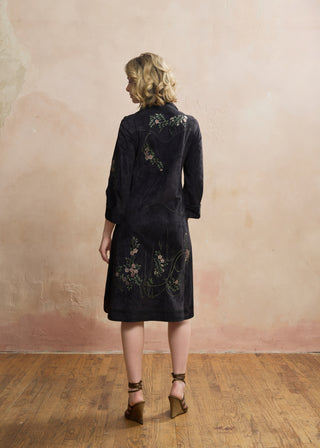 Look 05 — Blue Painted Suede Shirtdress, Blossom Vines