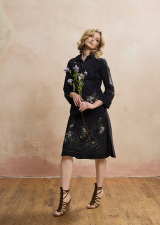 Look 05 — Blue Painted Suede Shirtdress, Blossom Vines