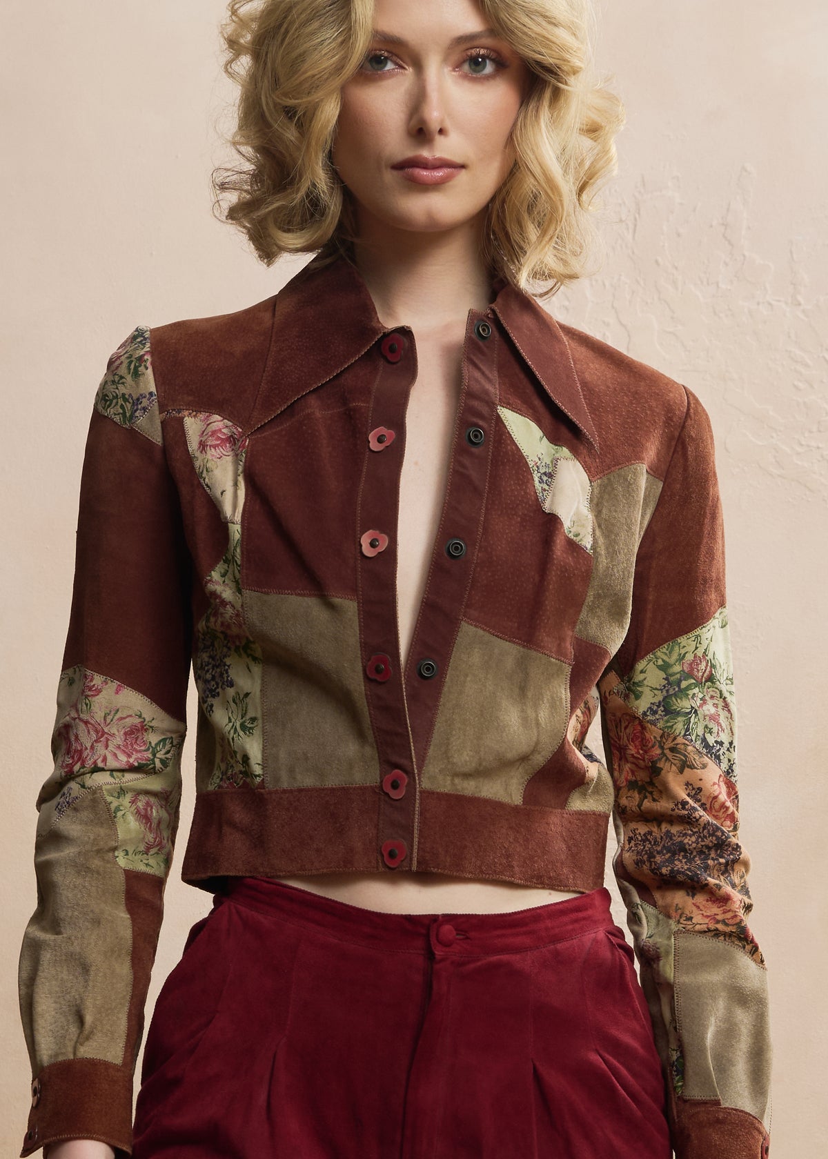 Look 06 — Rust Floral Patchwork Jacket &amp; Wine Suede Trousers