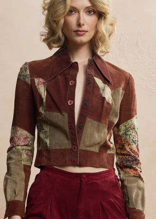 Look 06 — Rust Floral Patchwork Jacket &amp; Wine Suede Trousers