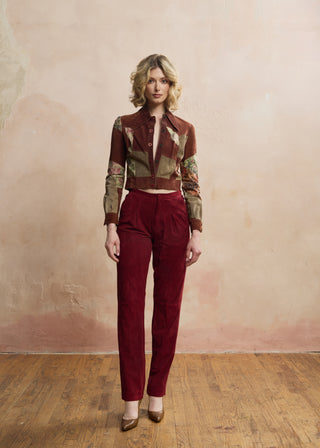 Look 06 — Rust Floral Patchwork Jacket &amp; Wine Suede Trousers