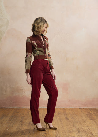 Look 06 — Rust Floral Patchwork Jacket &amp; Wine Suede Trousers