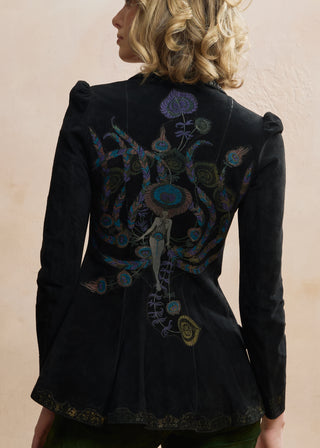 Look 07 — Painted Peacock Suede Jacket &amp; Green Trousers