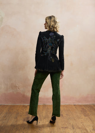 Look 07 — Painted Peacock Suede Jacket &amp; Green Trousers