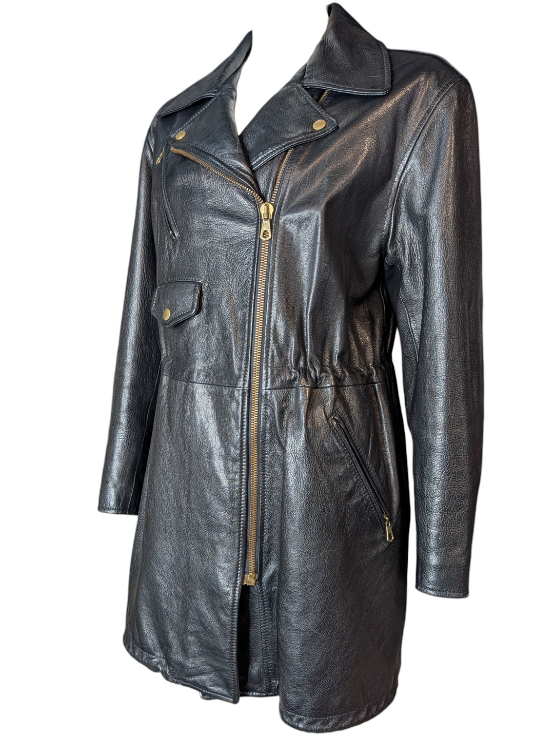 Vintage Moschino 1989 Black Leather Jacket with Illustrated Silk Lining