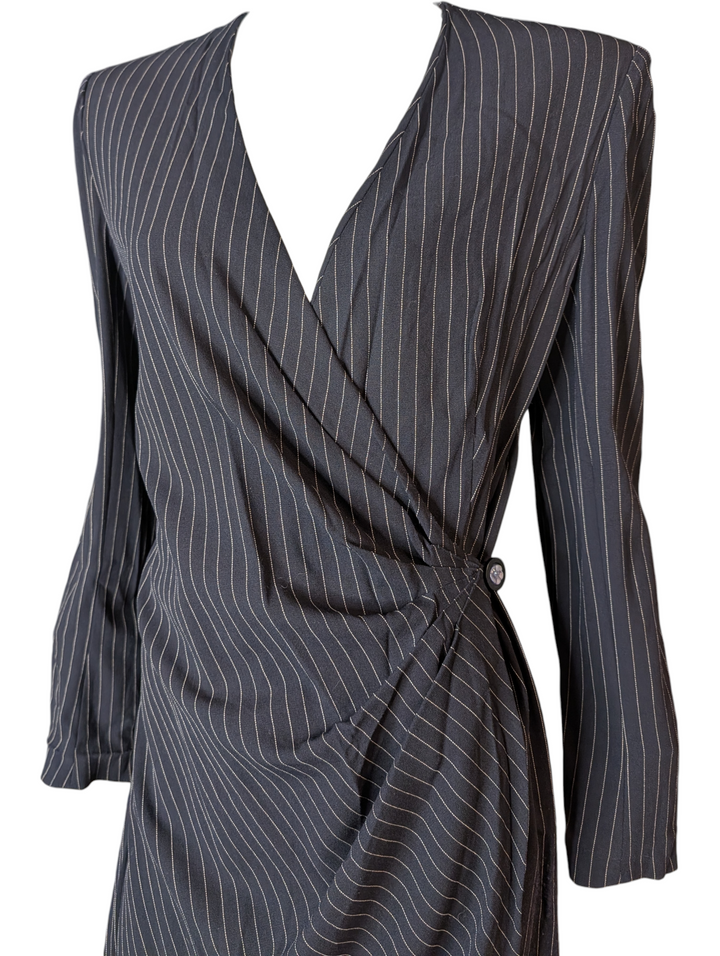Emanuel Ungaro Parallèle Pinstripe Wool Wrap Dress