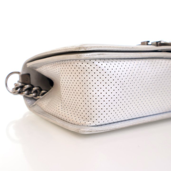 Chanel Medium Silver Lambskin Perforated Boy Bag