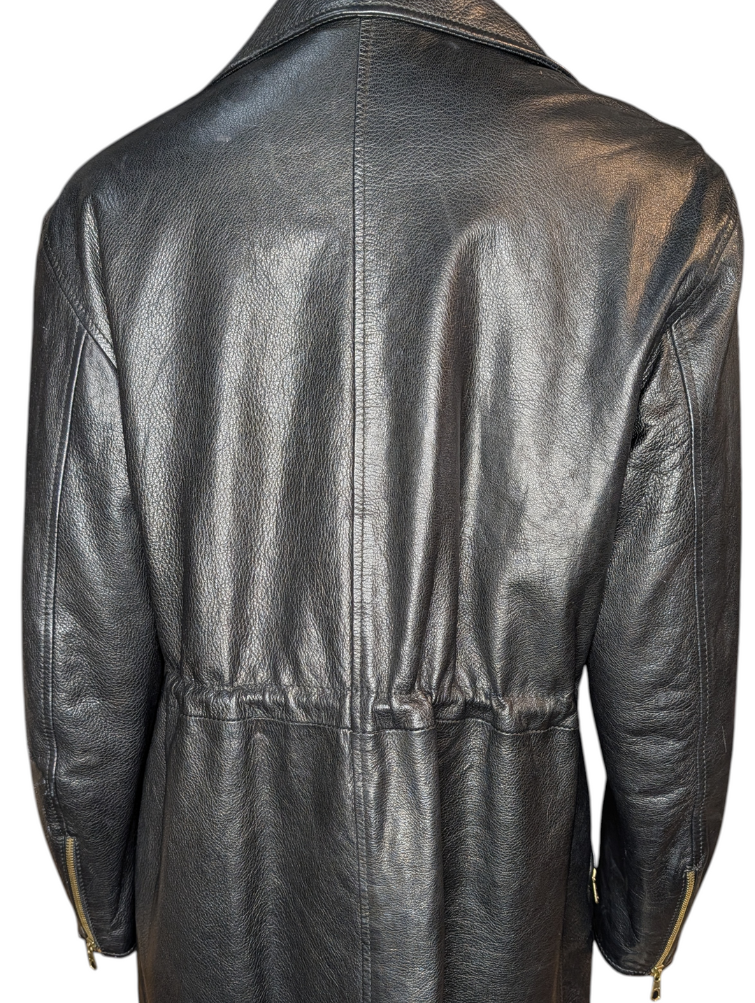 Vintage Moschino 1989 Black Leather Jacket with Illustrated Silk Lining