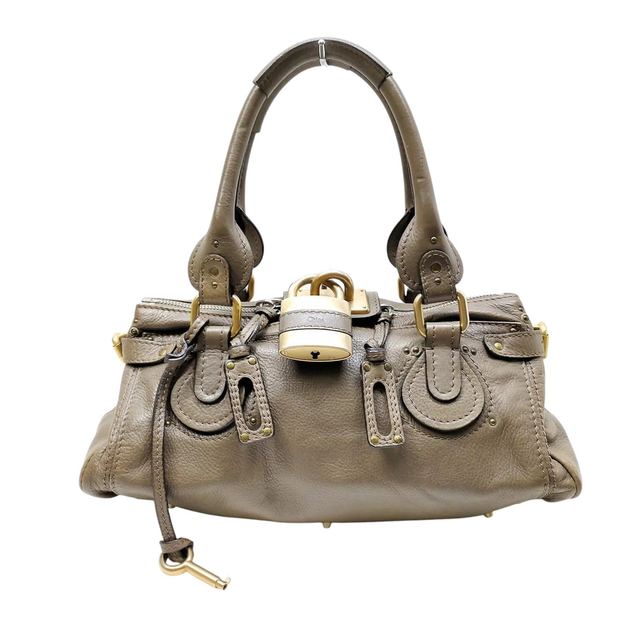 Chloe Paddington Handbag in Grey with Gold Tone Hardware with Lock and Key