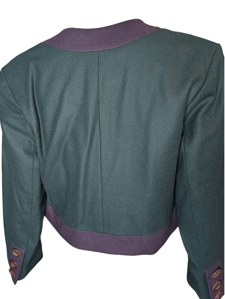 Yves Saint Laurent Cropped Wool Jacket in Forest Green and Plum