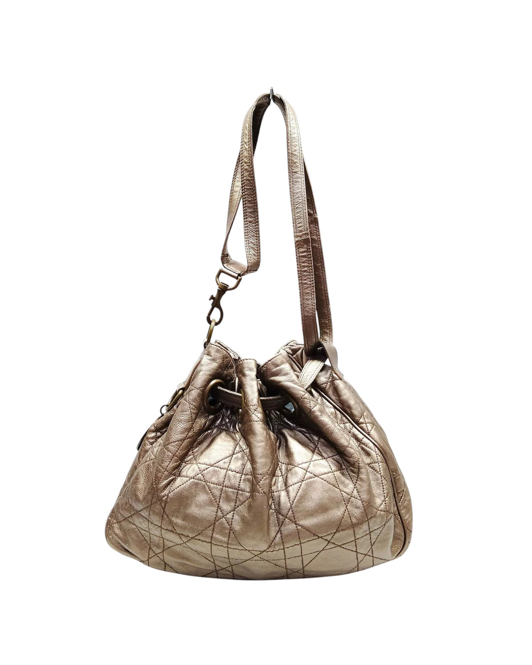 Christian Dior by John Galliano Cannage Drawstring Vintage Chrome Bucket Bag