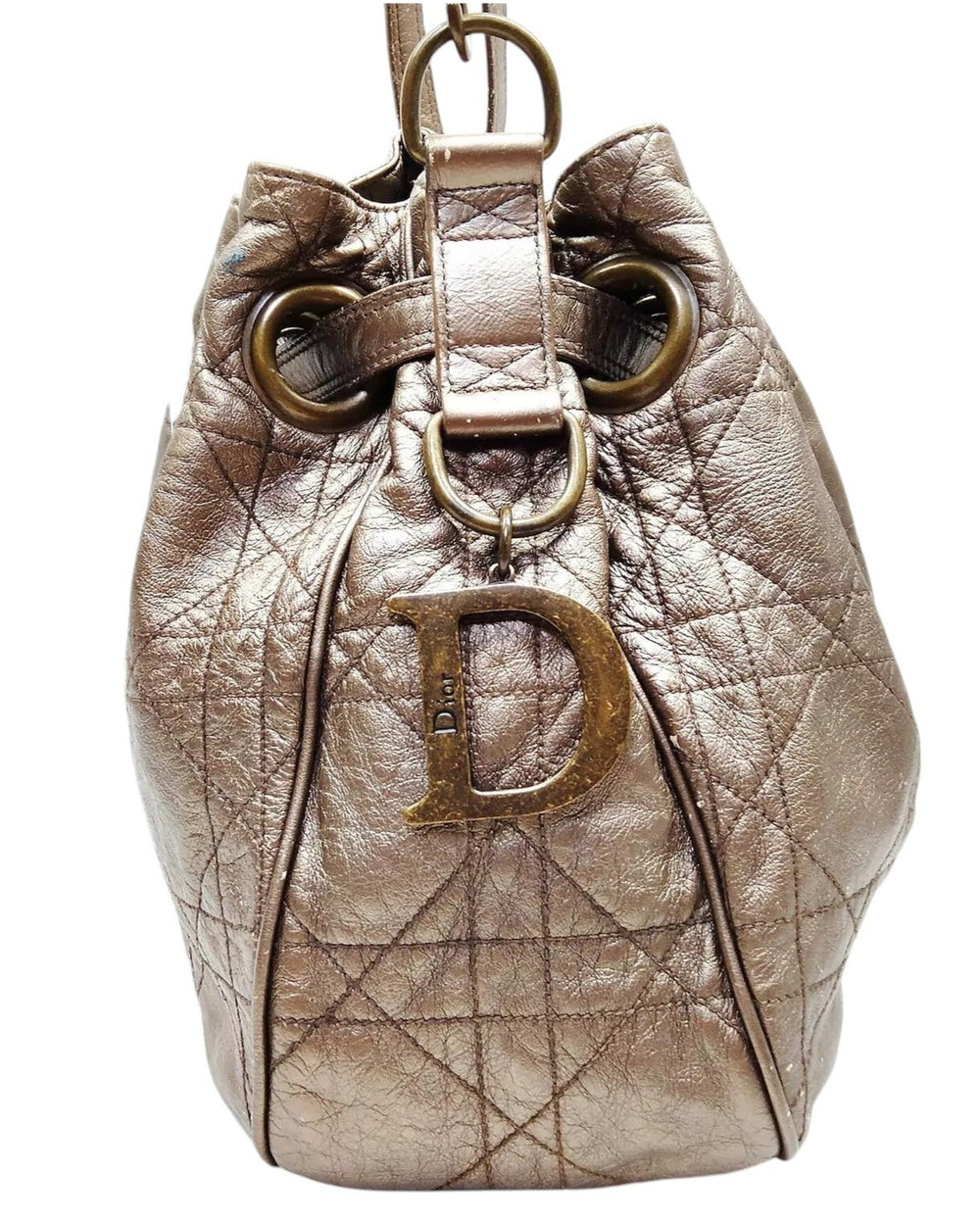 Christian Dior by John Galliano Cannage Drawstring Vintage Chrome Bucket Bag