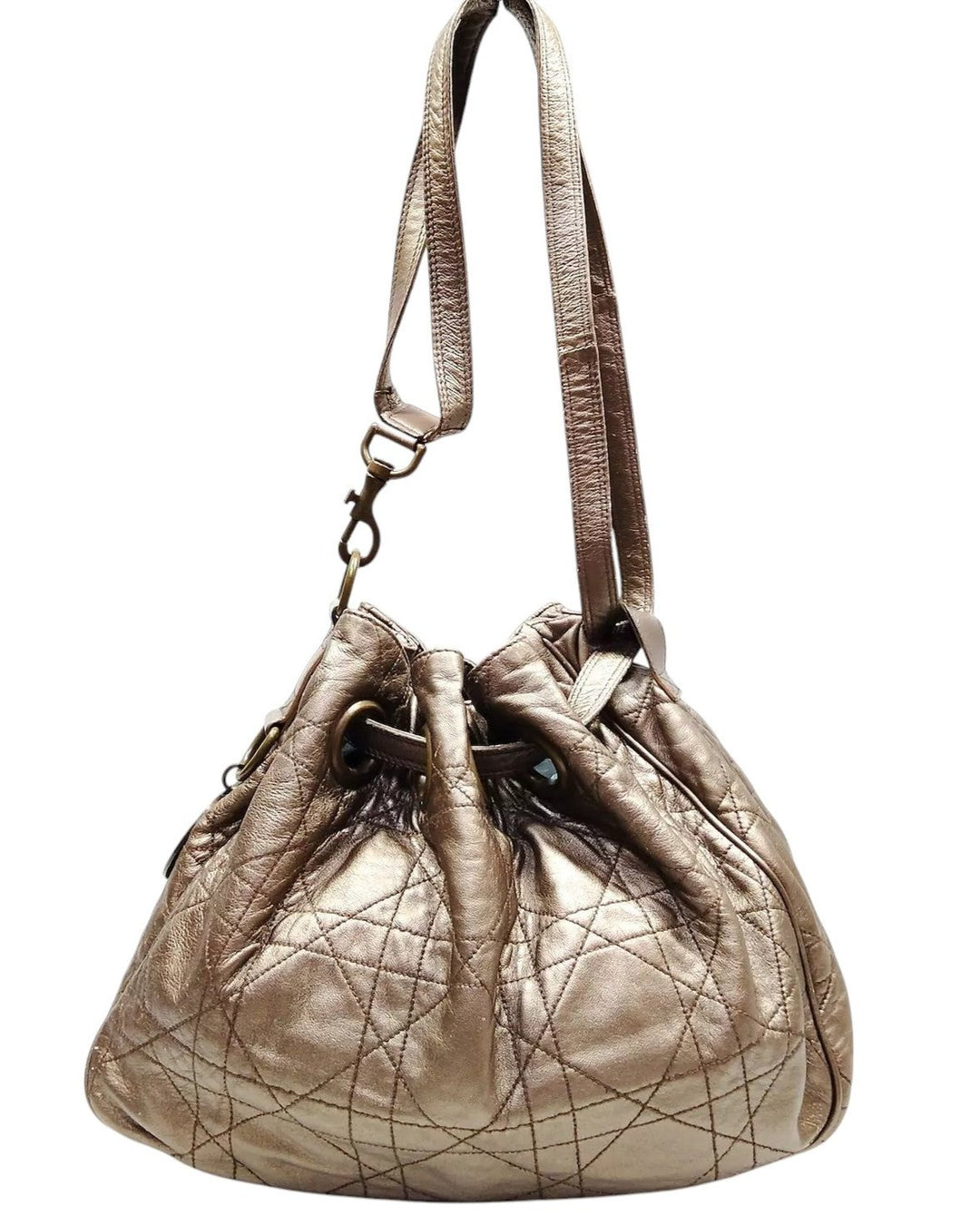 Christian Dior by John Galliano Cannage Drawstring Vintage Chrome Bucket Bag