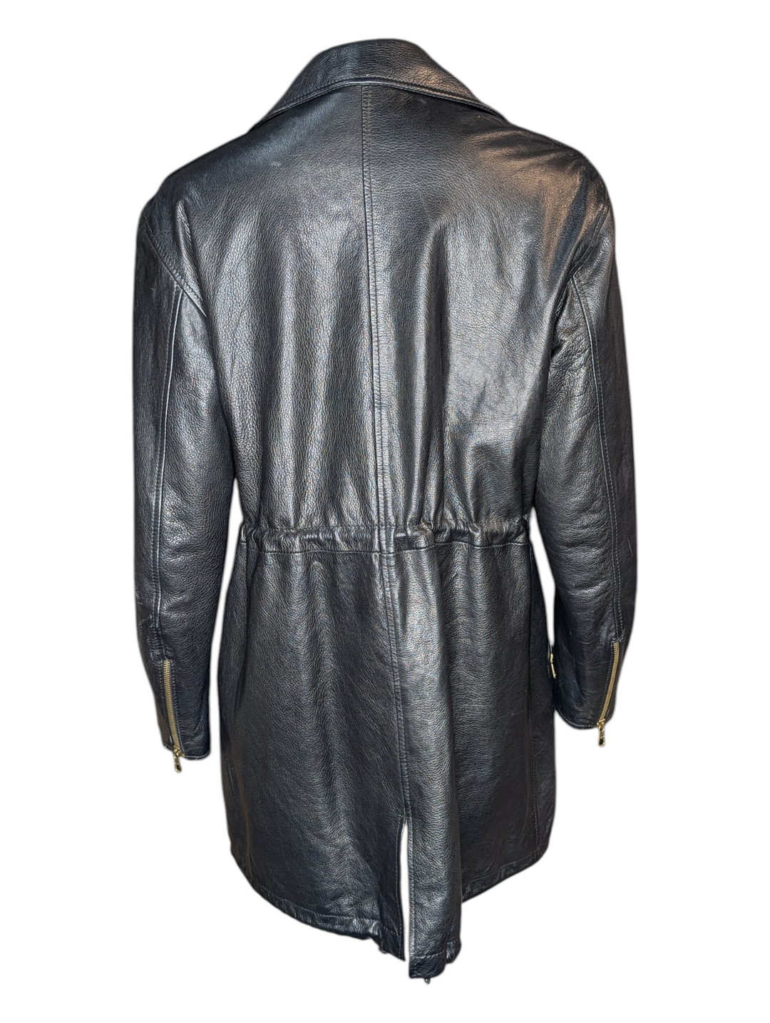 Vintage Moschino 1989 Black Leather Jacket with Illustrated Silk Lining