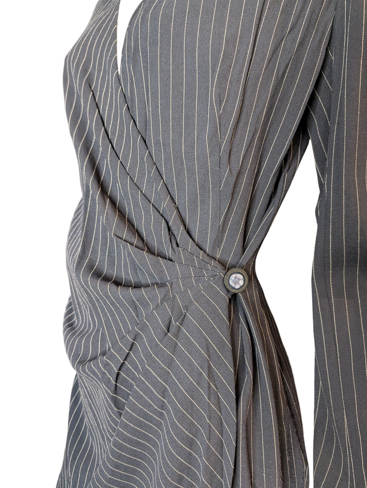 Emanuel Ungaro Parallèle Pinstripe Wool Wrap Dress