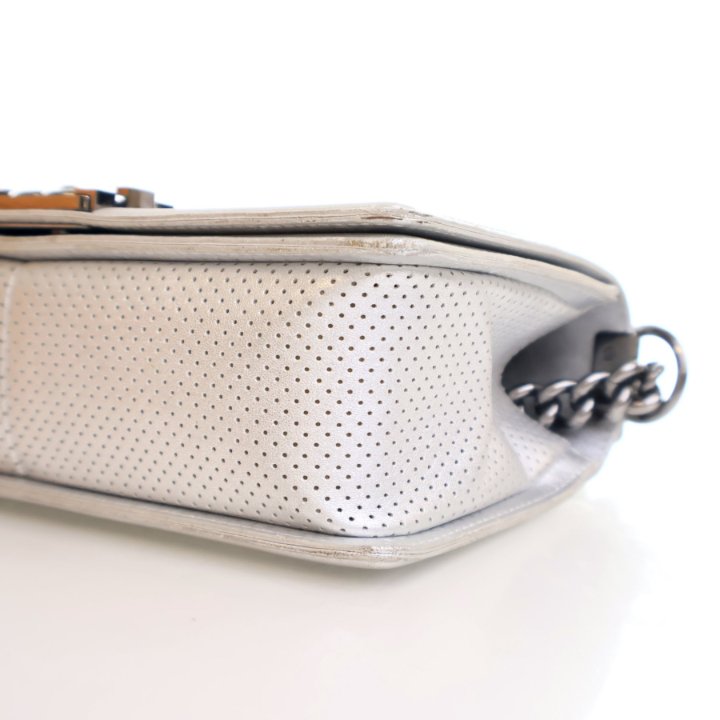 Chanel Medium Silver Lambskin Perforated Boy Bag