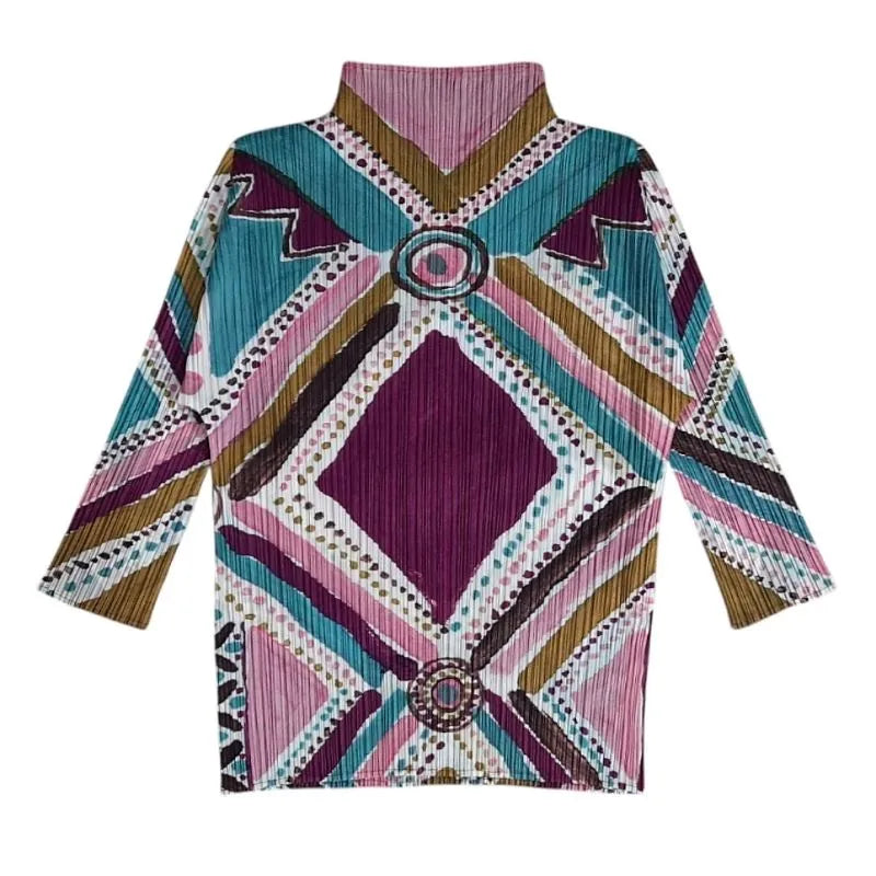 Issey Miyake Pleats Please Patterned Mock Turtleneck - RERACKED