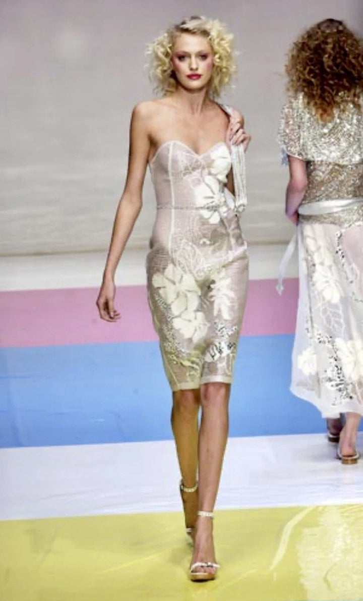Laura Biagiotti White Sequined Strapless Dress