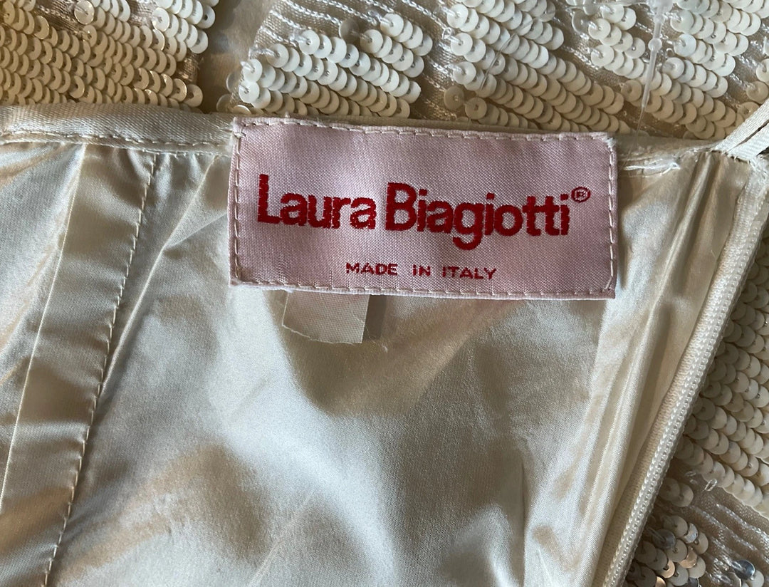Laura Biagiotti White Sequined Strapless Dress