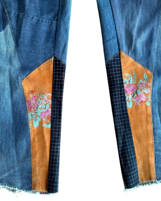 Look 10 — Denim "Yes"  Patchwork Bell Bottoms with Painted Suede Panels