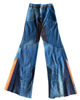 Look 10 — Denim "Yes"  Patchwork Bell Bottoms with Painted Suede Panels
