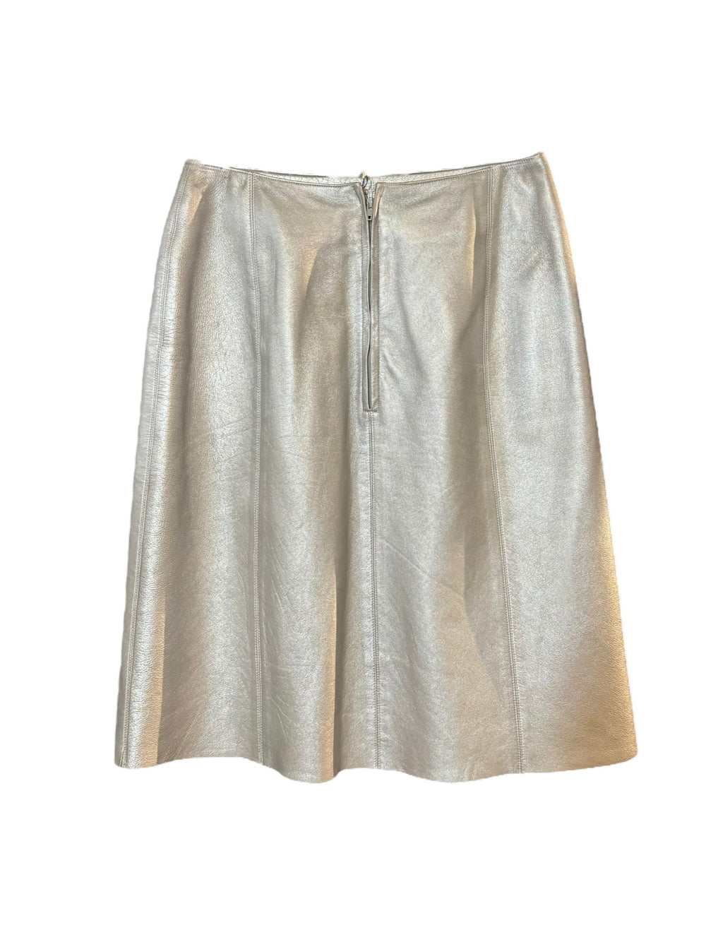 Chanel 1999 silver leather skirt with two front pockets: metallic leather Karl Lagerfeld Spring Summer Collection